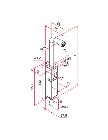 VERROU RÉVERSIBLE - Alubab Portail Portillon Accessoires aluminium