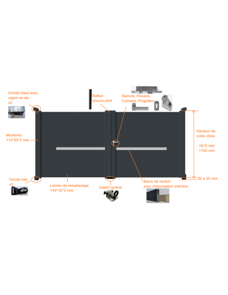 Portail aluminium battant robuste - Alubab Portail Portillon Accessoires aluminium