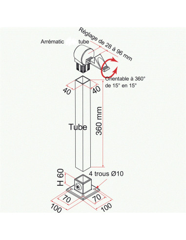 BUTEE DE PORTAIL AUTOMATIQUE AVEC TUBE - Alubab Portail Portillon Accessoires aluminium