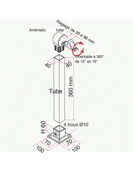 BUTEE DE PORTAIL AUTOMATIQUE AVEC TUBE - Alubab Portail Portillon Accessoires aluminium