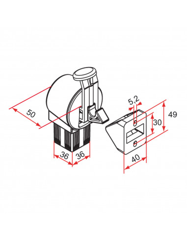 ARRET ARRECLIC AVEC CROCHET SANS TUBE - Alubab Portail Portillon Accessoires aluminium