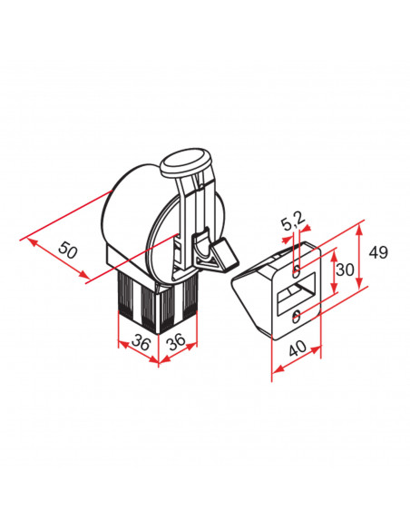 ARRET ARRECLIC AVEC CROCHET SANS TUBE - Alubab Portail Portillon Accessoires aluminium